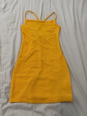 Urban Outfitters Yellow Knit Spaghetti-Strap Mini Dress